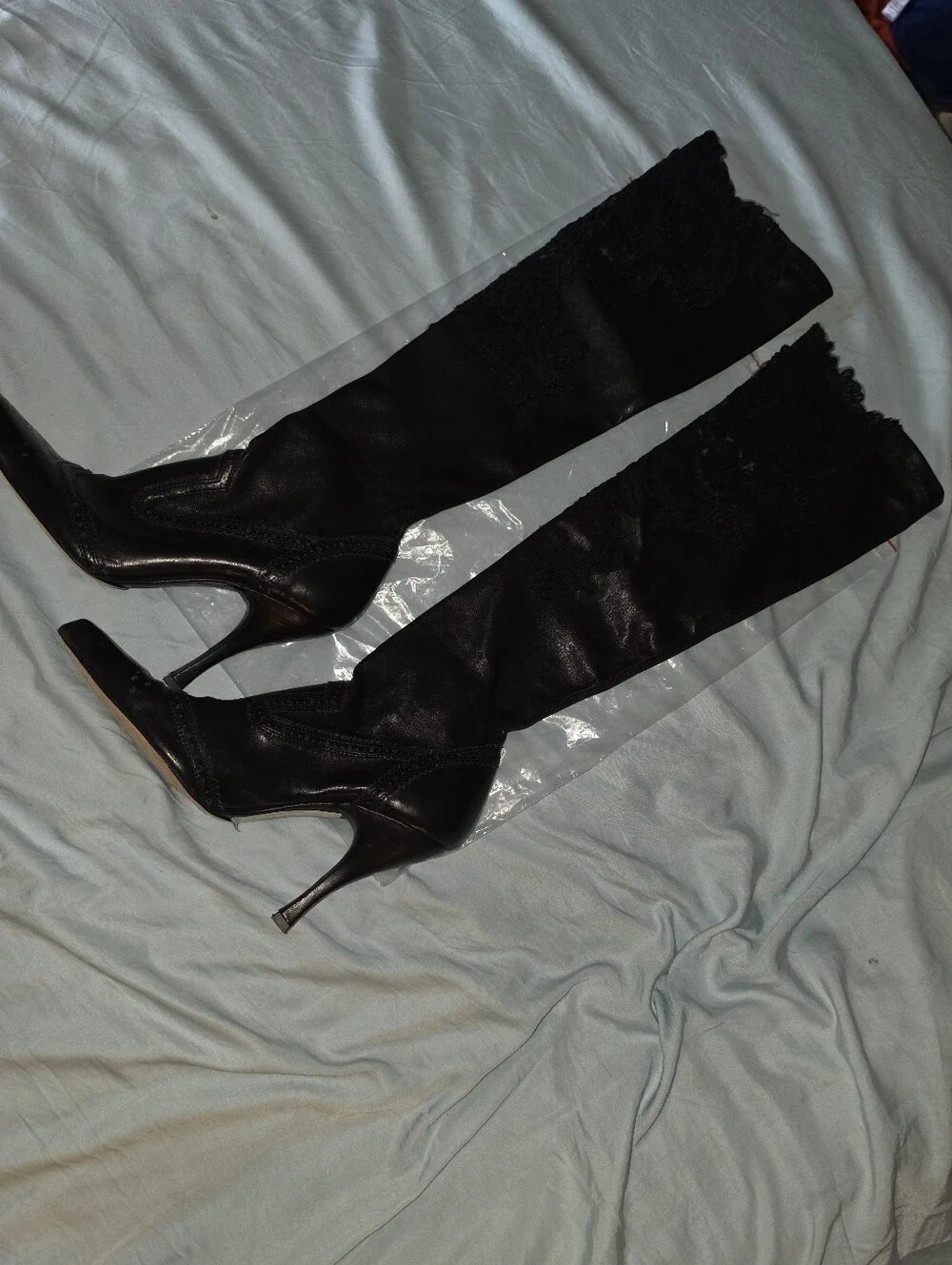 Ermanno Scervino HOT ITEM! Over The Knee Stretch Nappa Boots w/Couture Lace. 8.5